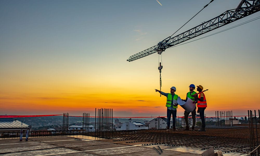 construction workers talking about a crane accident in Los Angeles
