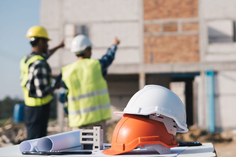 hard hats on a construction site in los angeles, which are a legal safety regulation