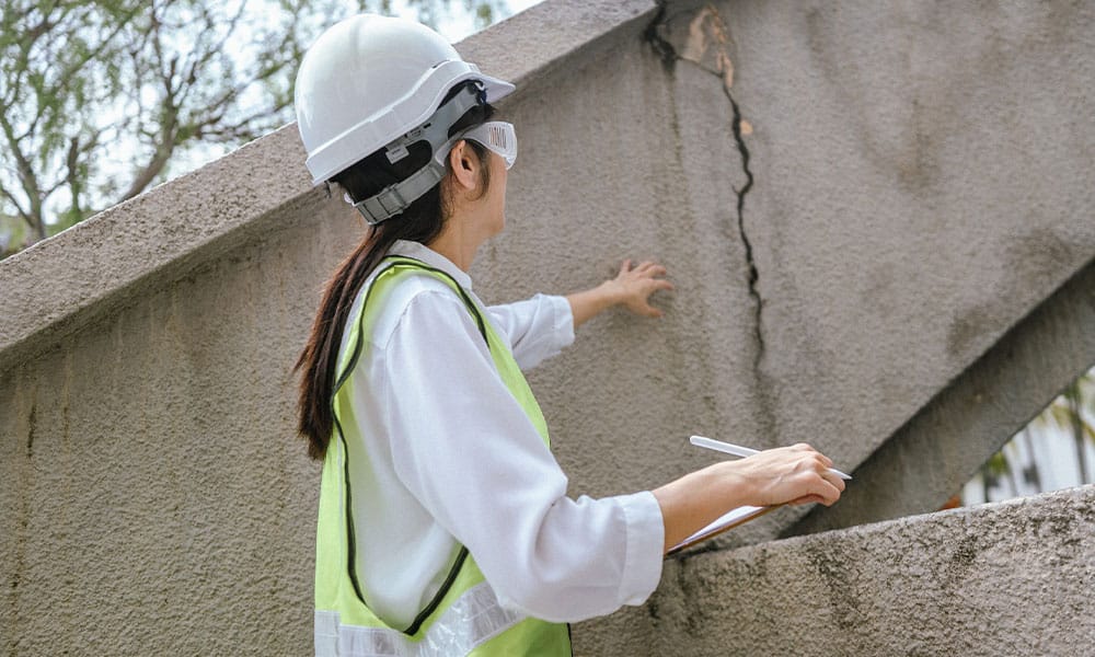 construction worker documenting a defect on a site in los angeles