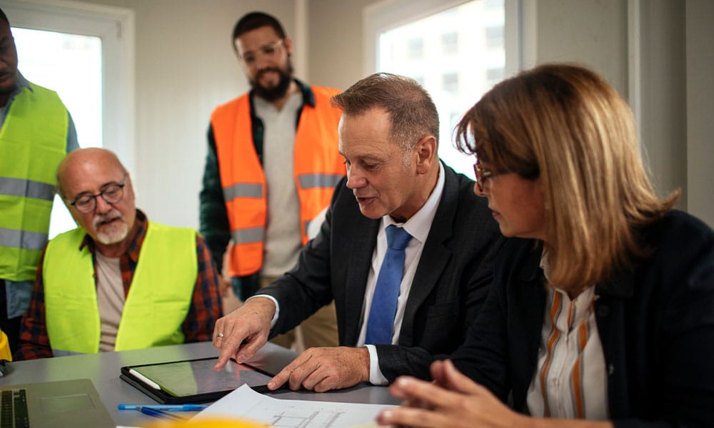 contract construction workers meeting with lawyers in San Diego