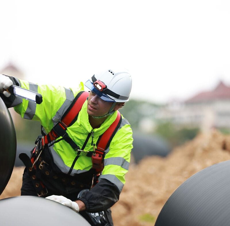 man working on a construction site in san diego and wearing personal protective equipment