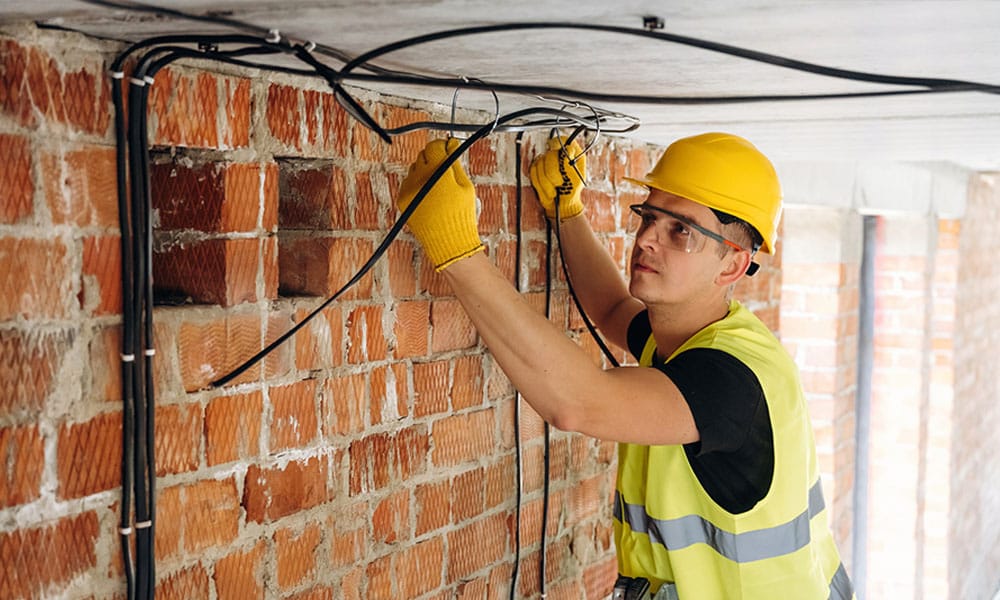 construction worker doing electrical on a San Diego construction site