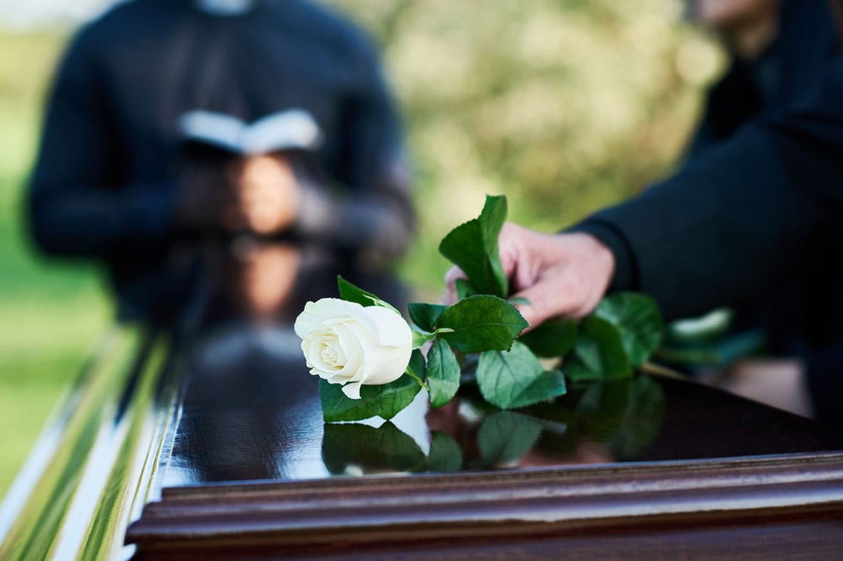 funeral casket after a construction site fatality in Los Angeles, CA